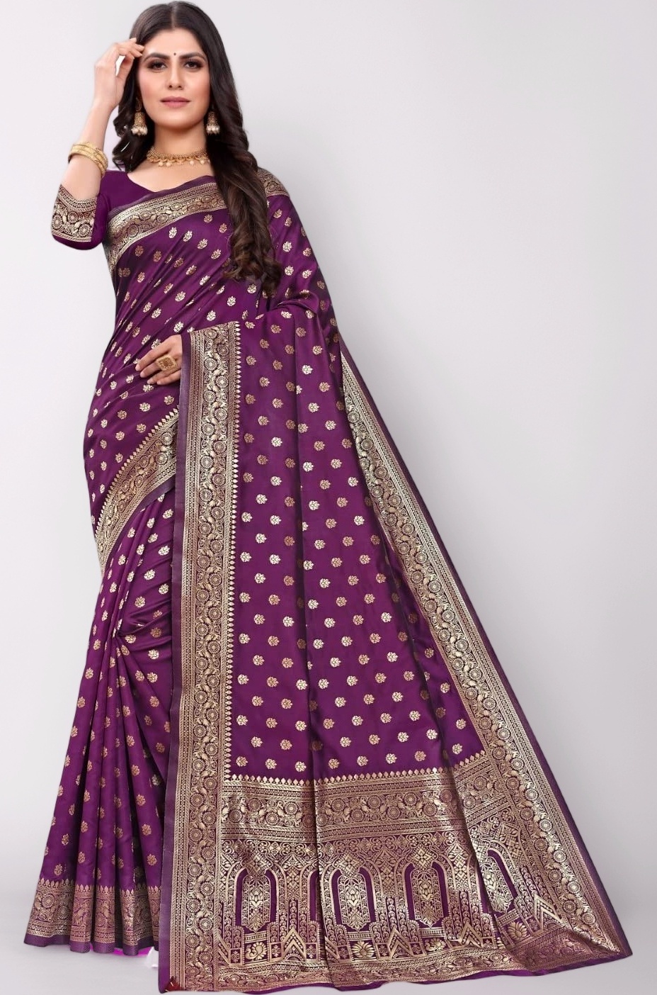 C J Enterprise Women's Pure Kanjivaram Silk Saree Banarasi Soft Sari With Blouse Piece For Wedding (Pari124-50)