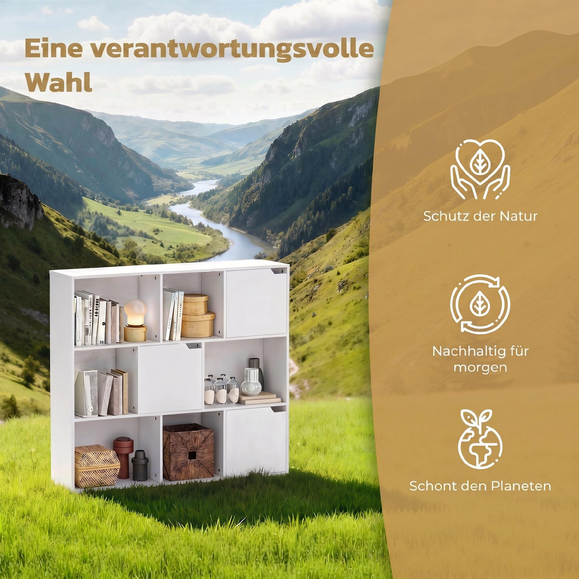 HOMCOM Bücherregal Aufbewahrungsregal Büroregal mit 9 Fächern, 3 Türen, 6 offene Regale Display Regal für Home-Office Wohnzimmer Weiß 106 x 24 x 95 cm
