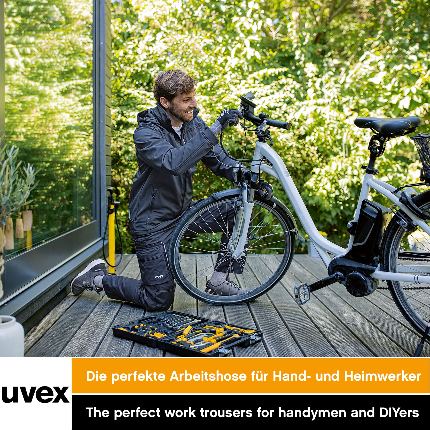Besuche den Uvex- Uvex Tune-Up Herren-Arbeitshose lang - robuste Männer-Arbeitshosen mit Kniepolster-Taschen - 35% Baumwolle in use
