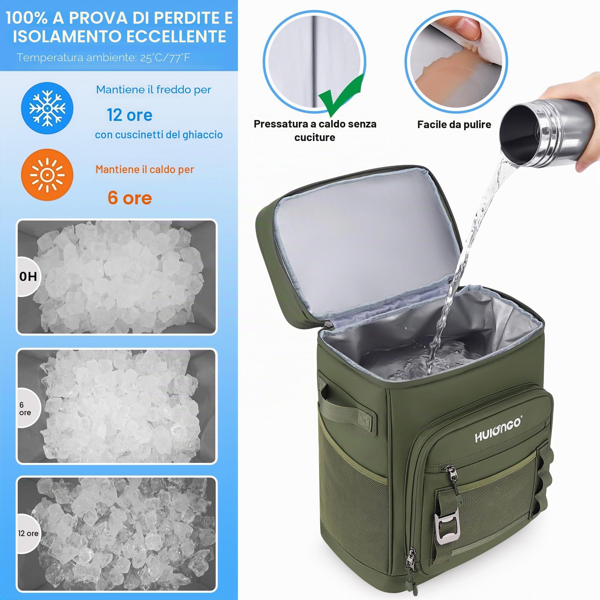 Hulongo Grande Refrigerante Isolato Impermeabile Portatile Borsa Termica a Prova di Perdite per Campeggio, Spiaggia, Pesca, Picnic, Viaggi