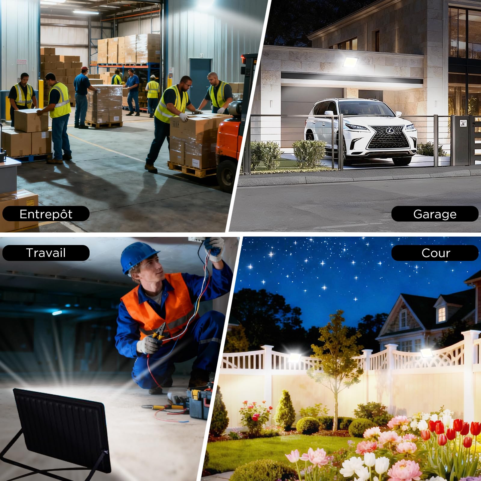 100W Projecteur LED Extérieur, 11000LM 6500K Blanc Jour IP66 Étanche avec Câble, Dissipation Thermique & Économie 85%, Spot pour Jardin, Cour, Garage, Entrepôt (2paquets)