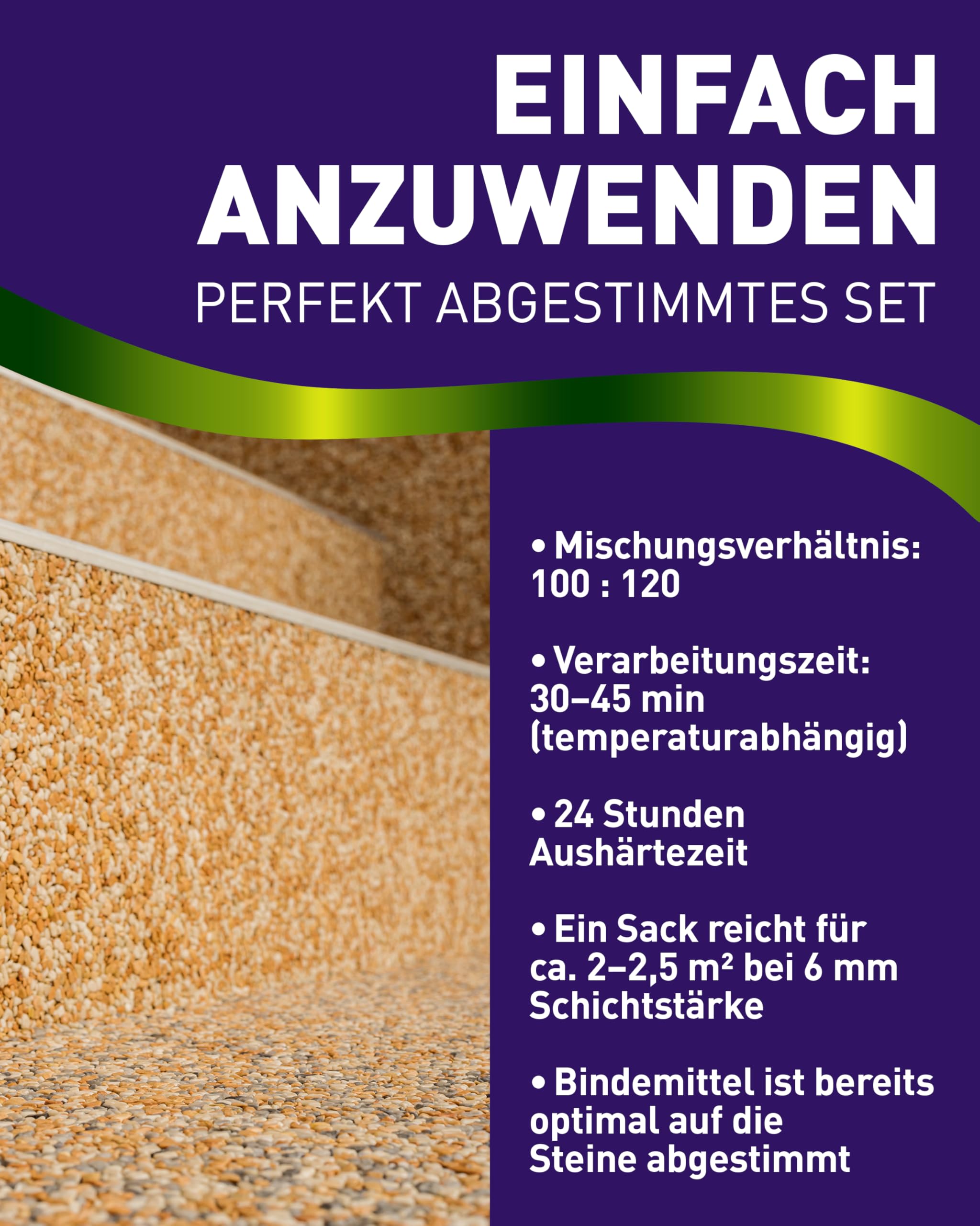 ST-EP Steinteppich Komplett-Set (Beige Botticino) für ca. 2,5m² inkl. 2K Epoxidharz Bindemittel, natürlicher Steinboden, Marmorkiess