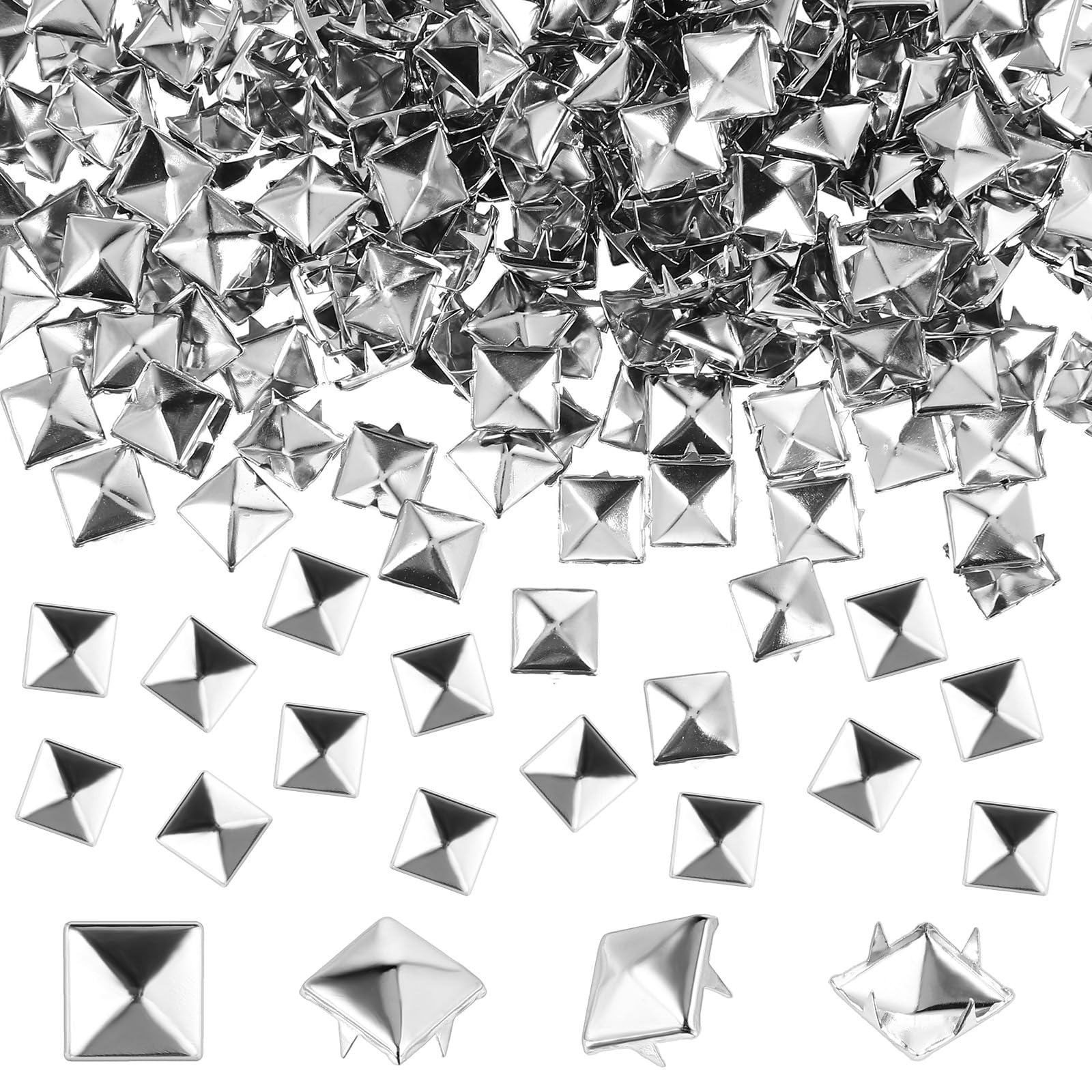 cobee 500 Pcs 10 mm Studs for Clothing, Square Silver Pyramid Studs and Spikes, Metal Spike Studs Punk Spikes for Clothing Bag Leather Shoes Punk Rock Jewelry Craft