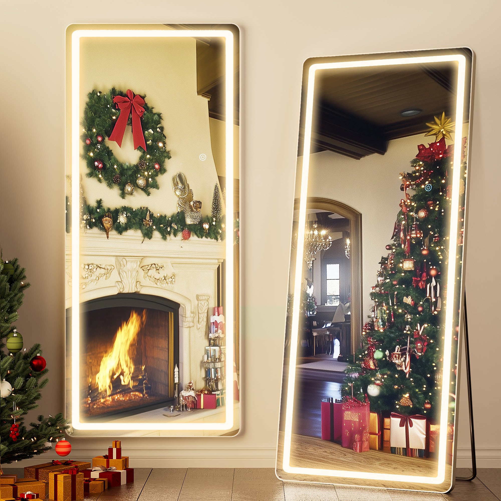 Antok LED Full Length Mirror, 71" x 28" Lighted Floor Standing LED Mirror Full Length,Hanging Mirrors with Stand Free Standing Floor Mirrors for Bedroom (Rect): 71"L x 28"W Rect Style White