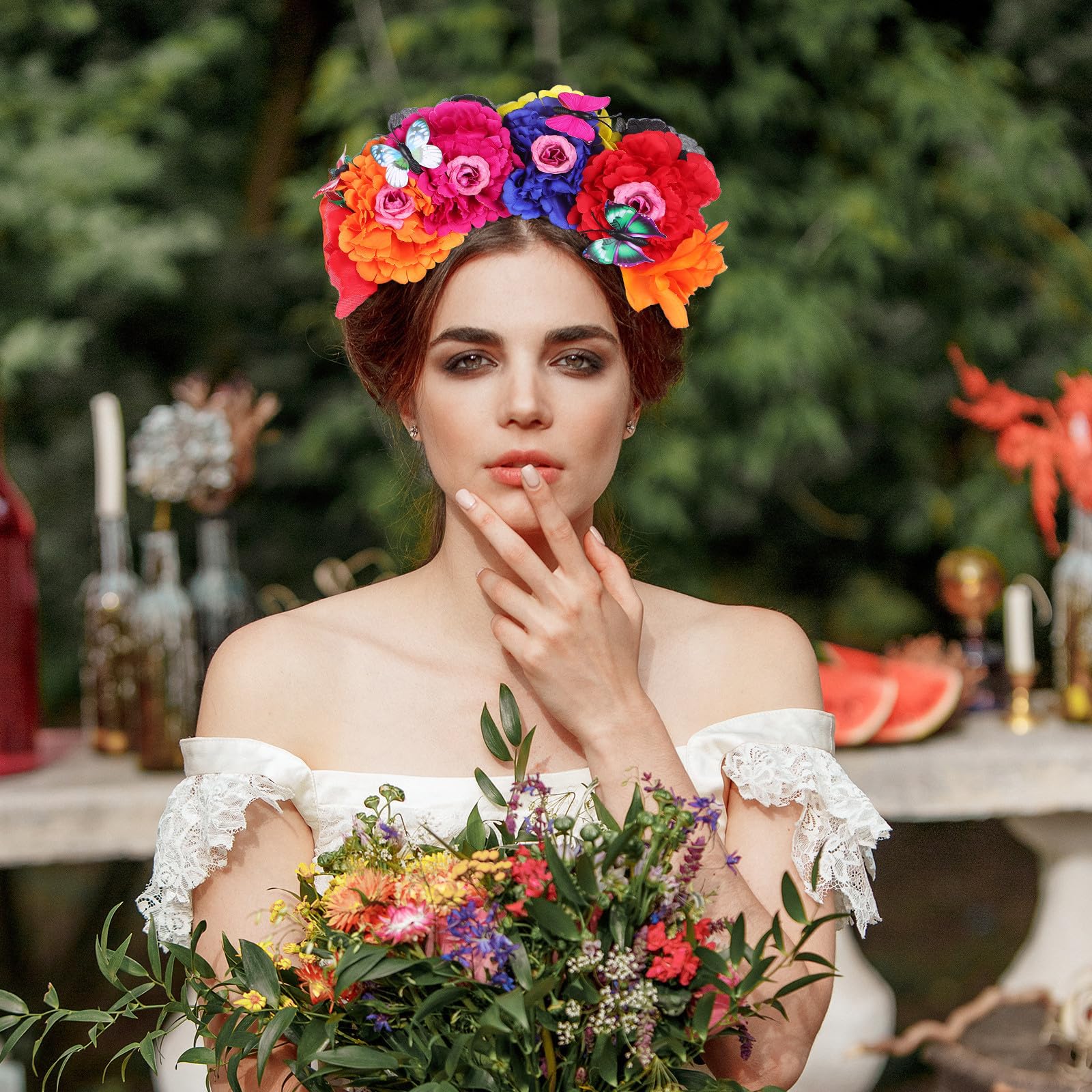 6 x florale Rosenkronen-Stirnbänder für Damen, Party, Festival, Haar-Accessoires, Blumen-Haarbänder für Hochzeit, hawaiianische Kopfbedeckung