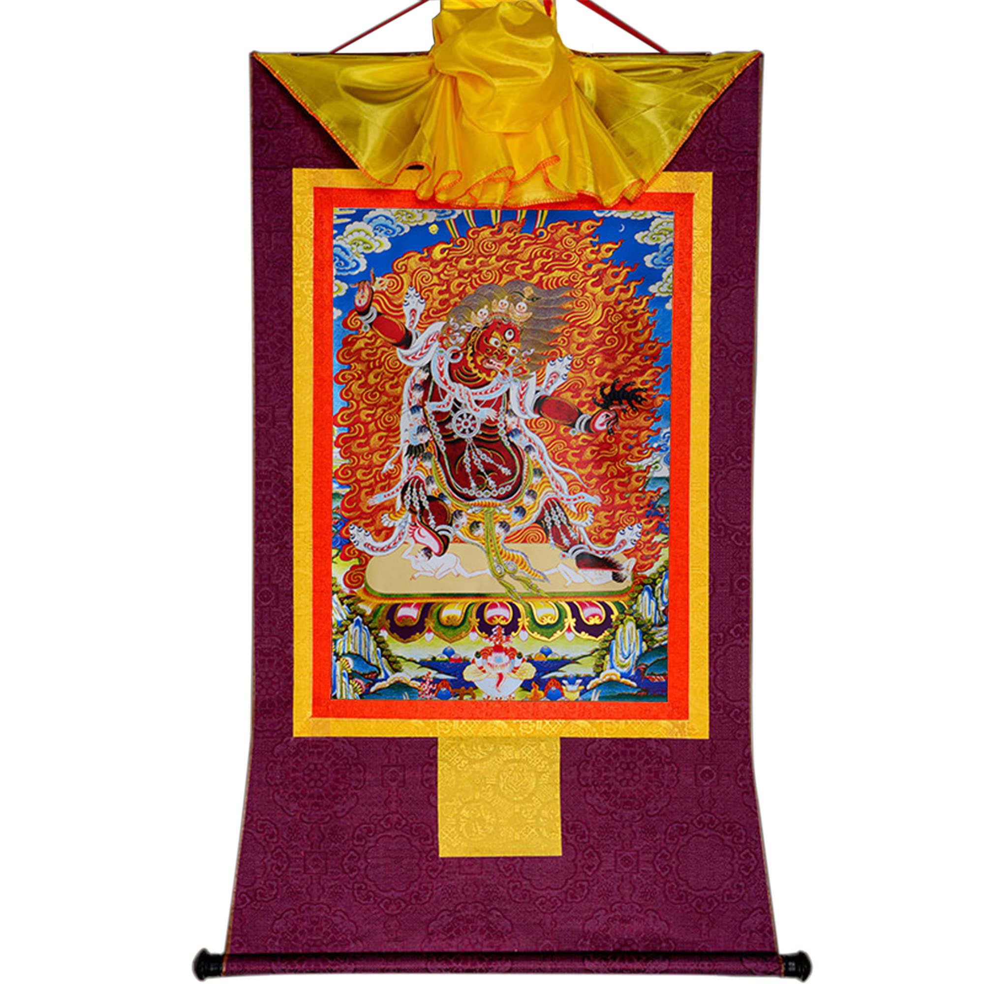 Gandhanra Thangka Tibetische Wandbehang,Guru Dorje Drolo Thangka,Heißgeprägter Buddha Wandteppich für Zen Wohnkultur, Meditation, Spirituelle Entspannung und Ruhe
