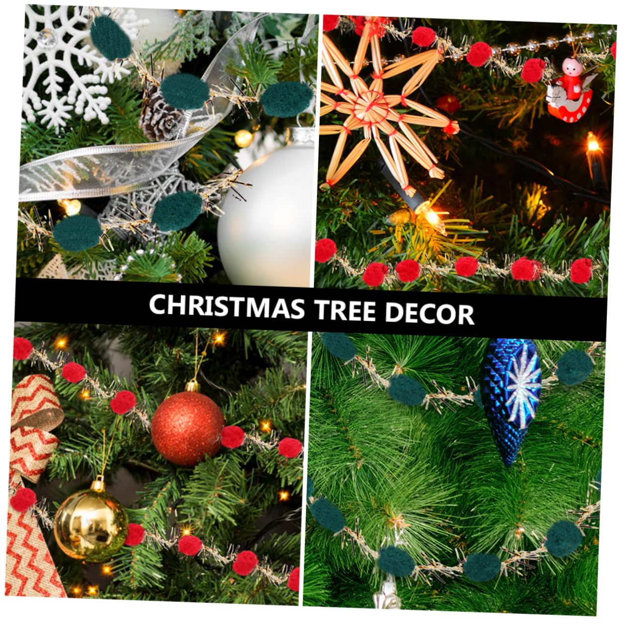 EXCEART 6rollos Cinta Decorativa De Pompones De Purpurina Para Árbol De Navidad De Cinta Para Manualidades y Para Decoración De Fiestas y Eventos