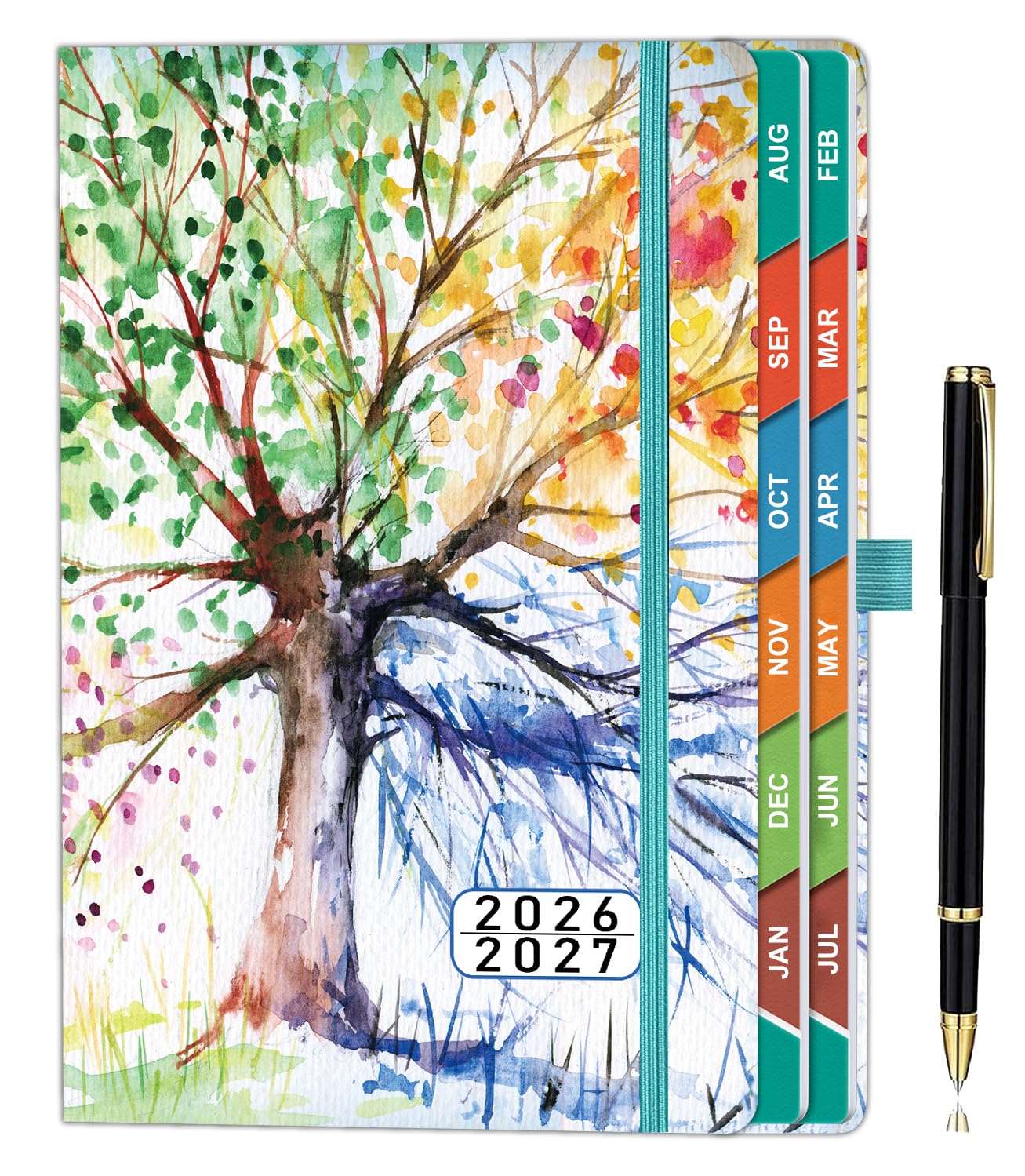 Academic Diary 2026-2027 Day per Page A5 (5.9" ร 8.5"), Aug 2026 - July 2027, Mid Year Daily Planner with Monthly View, UK Holiday, Hardcover, Colorful Tabs, Notes, Pen Set, Pocket - Tree of Life