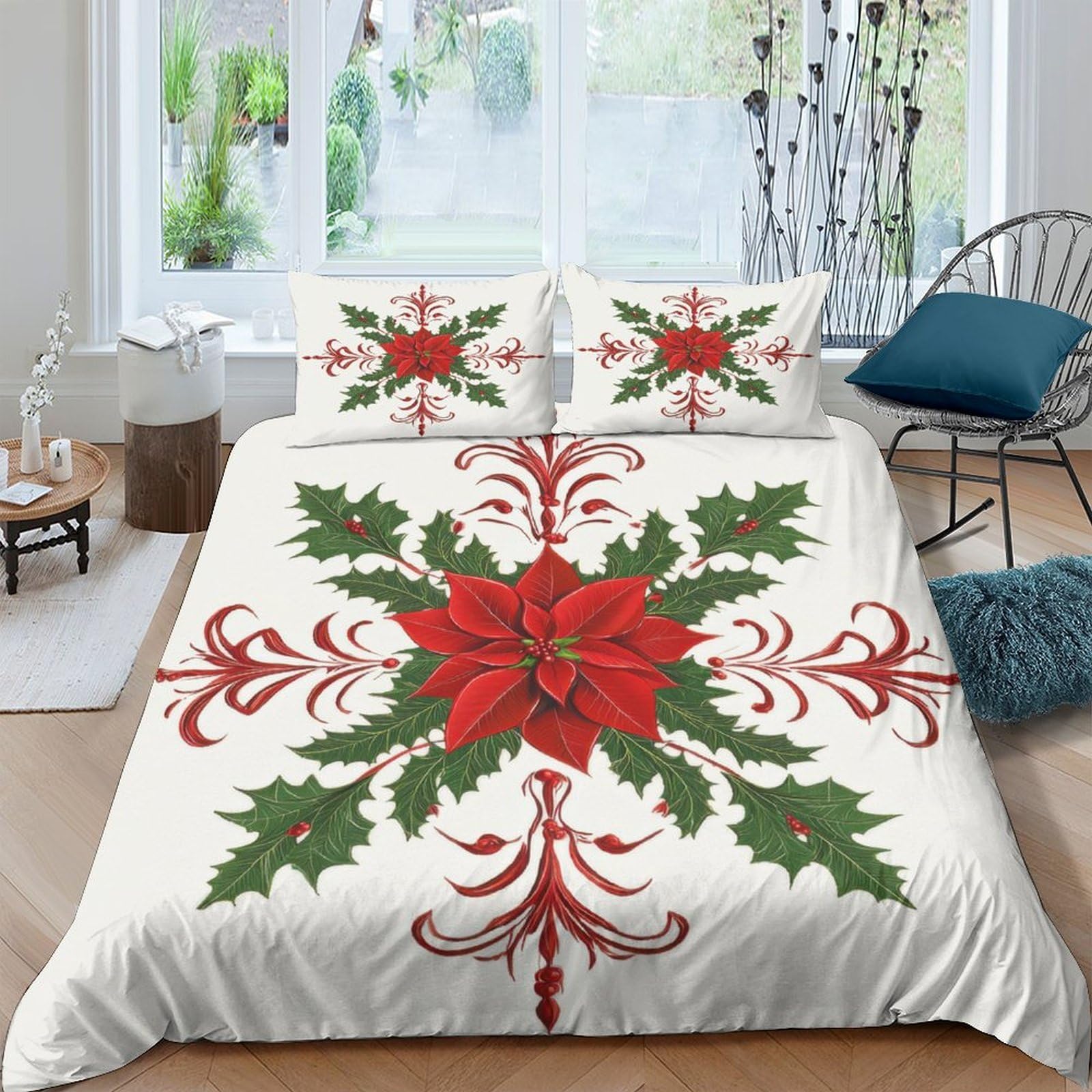 Ctjqhvkz Style-1 3D Printed Christmas Poinsettia Fitted Sheet Microfiber Soft Floral Bed Cover For Bedroom Guest Room Decor Protection Single（135X200cm）