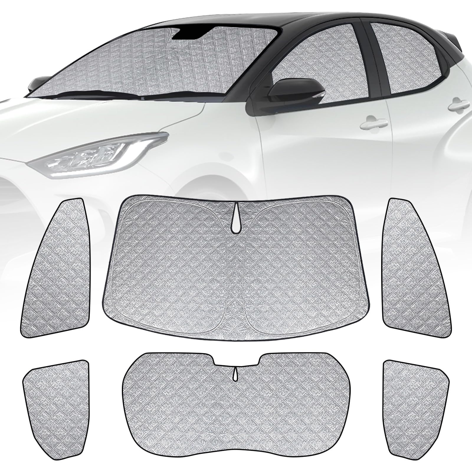 Parasol Compatible con Toyota Yaris XP210 2020-2025, Juego de 6 Plegable Protector de Parabrisas Interior de Coche, Bloquea El 99% de Los Rayos UV y Mantiene EI Vehículo Fresco