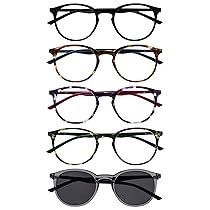OPULIZE Met 5 Pacco Occhiali Da Lettura Con Lettore Sole Giro Nero Marrone Porpora Verde Grigio Uomo Donna RRRRS60-12567 +0,00