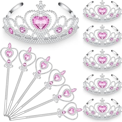 Tiara y varita de coronas de princesa, 12 piezas para niña, joya de corazón plateado, tiara de plástico, varita de invierno para cumpleaños (rosa, disponible en Yaxa El Salvador