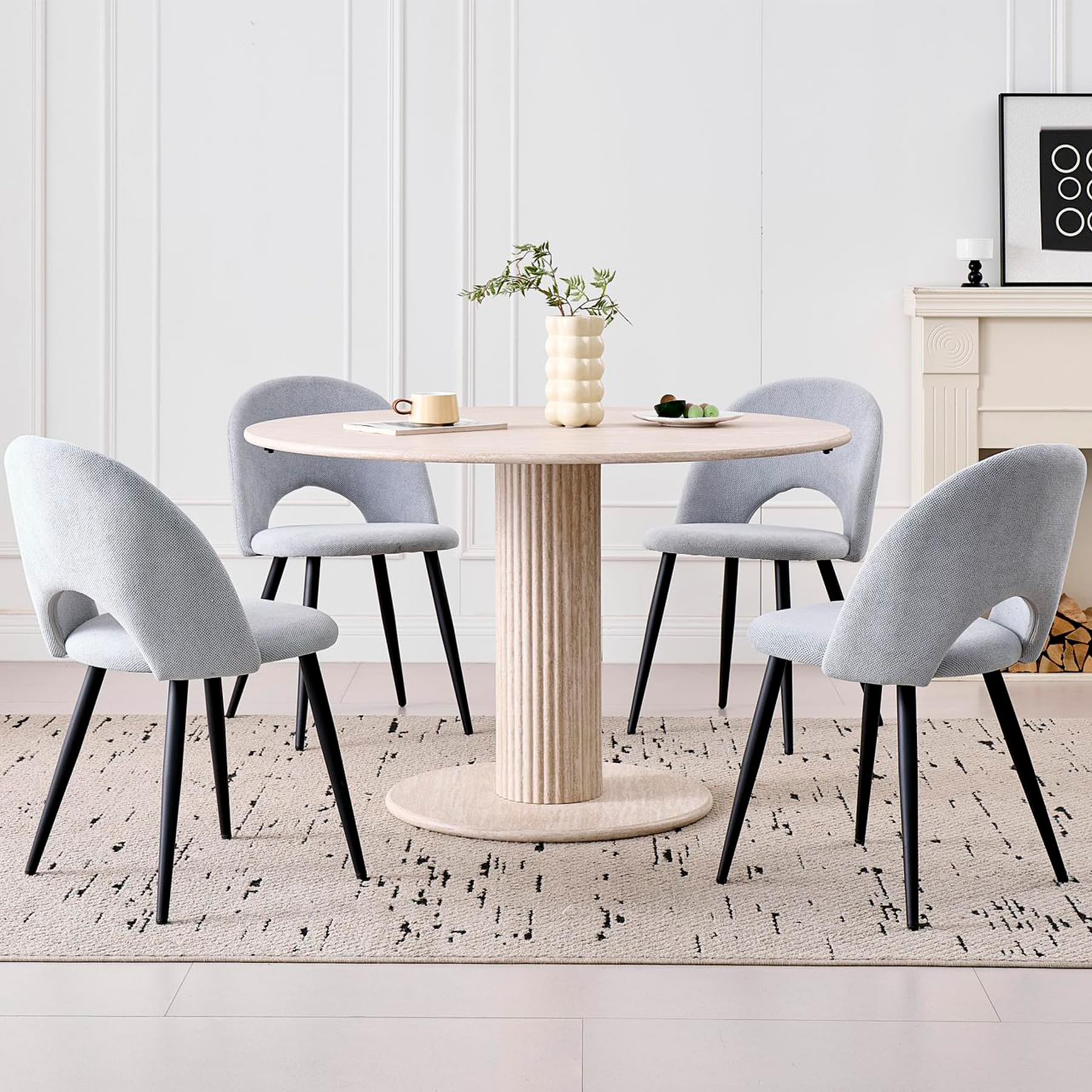Set da Sala da Pranzo, Tavolo da Pranzo Rotondo Moderno con 4 Sedie da Pranzo, Piano del Tavolo in MDF e Seduta in Velluto per Cucina, Sala da Pranzo e Ristoranti (Grigio)
