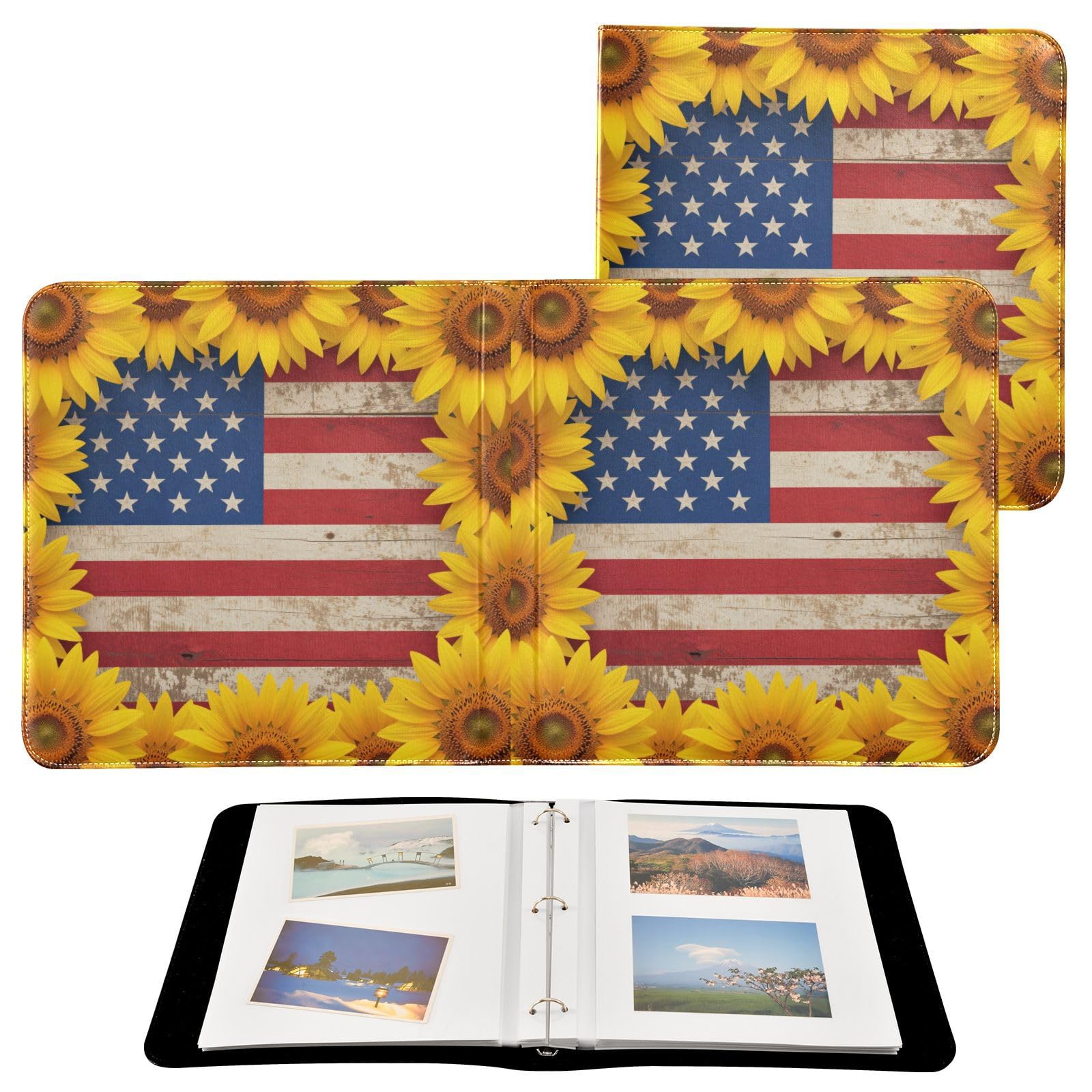 Flaga USA ze słonecznikami skóra PU okładka album fotograficzny