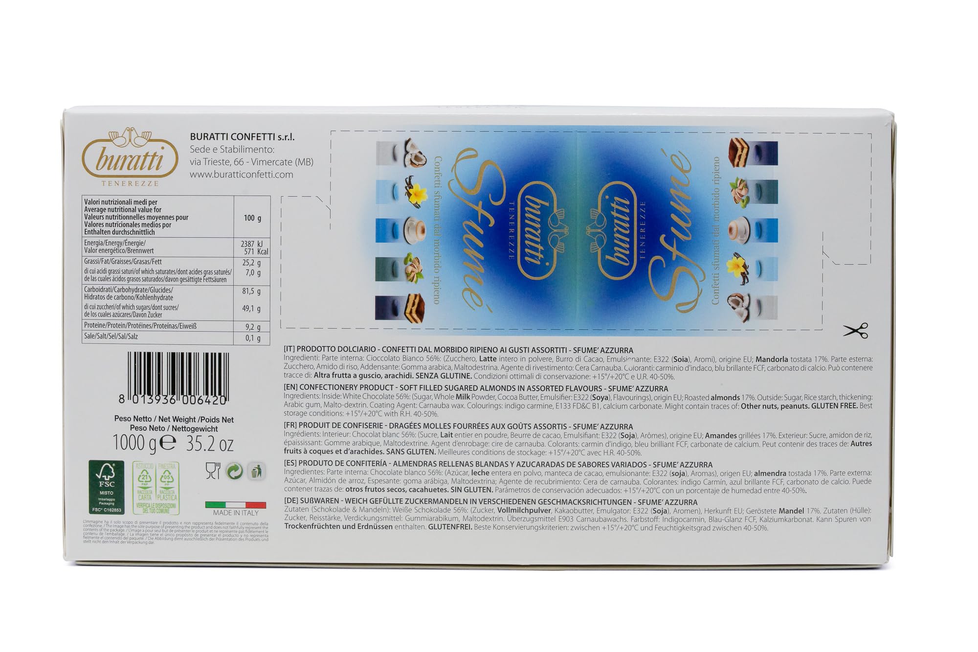 Buratti Confetti Tenerezze Sfume Blau Chocolate Coated Mandeln, 1 Stück
