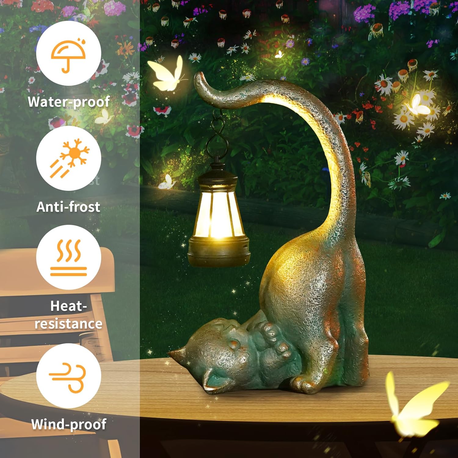 Solar Cat Garden Statue Outside Decor with Lantern for Yard Art Lawn Ornaments Porch Patio Balcony Housewarming Gifts Birthday Gift for Grandma Mom Women Sister Lover - Image 3