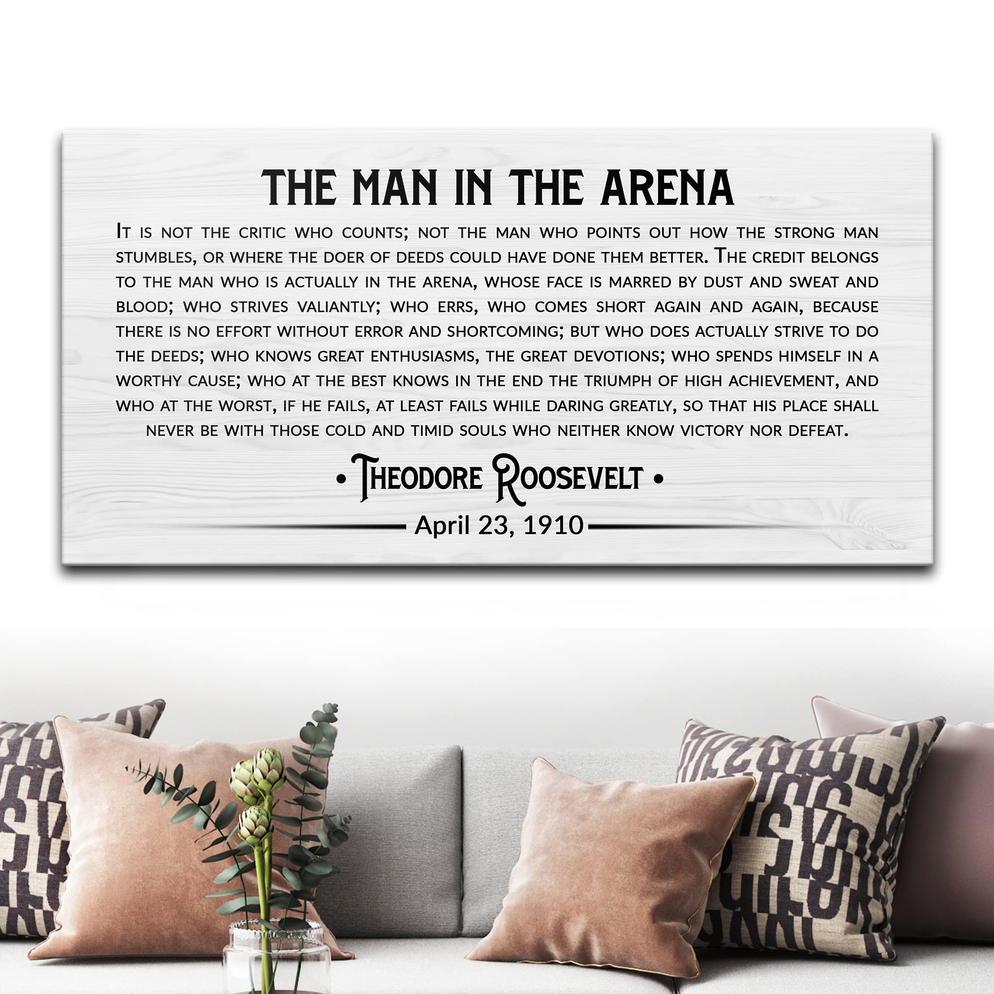 Tailored Canvases The Man In The Arena Sign - Large Canvas Wall Art Decor Motivational and Inspirational Poster for Office, Home, Bedroom, Living Room - Decoration, Pints by Theodore Roosevelt - 48x24in