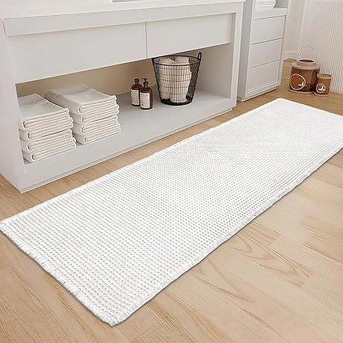 Miniatura 13 de ZALL Tapete de baño con diseño de gofres, color negro, súper absorbente, antideslizante, diseño geométrico de rombos de 17 x 24 pulgadas, lavable a