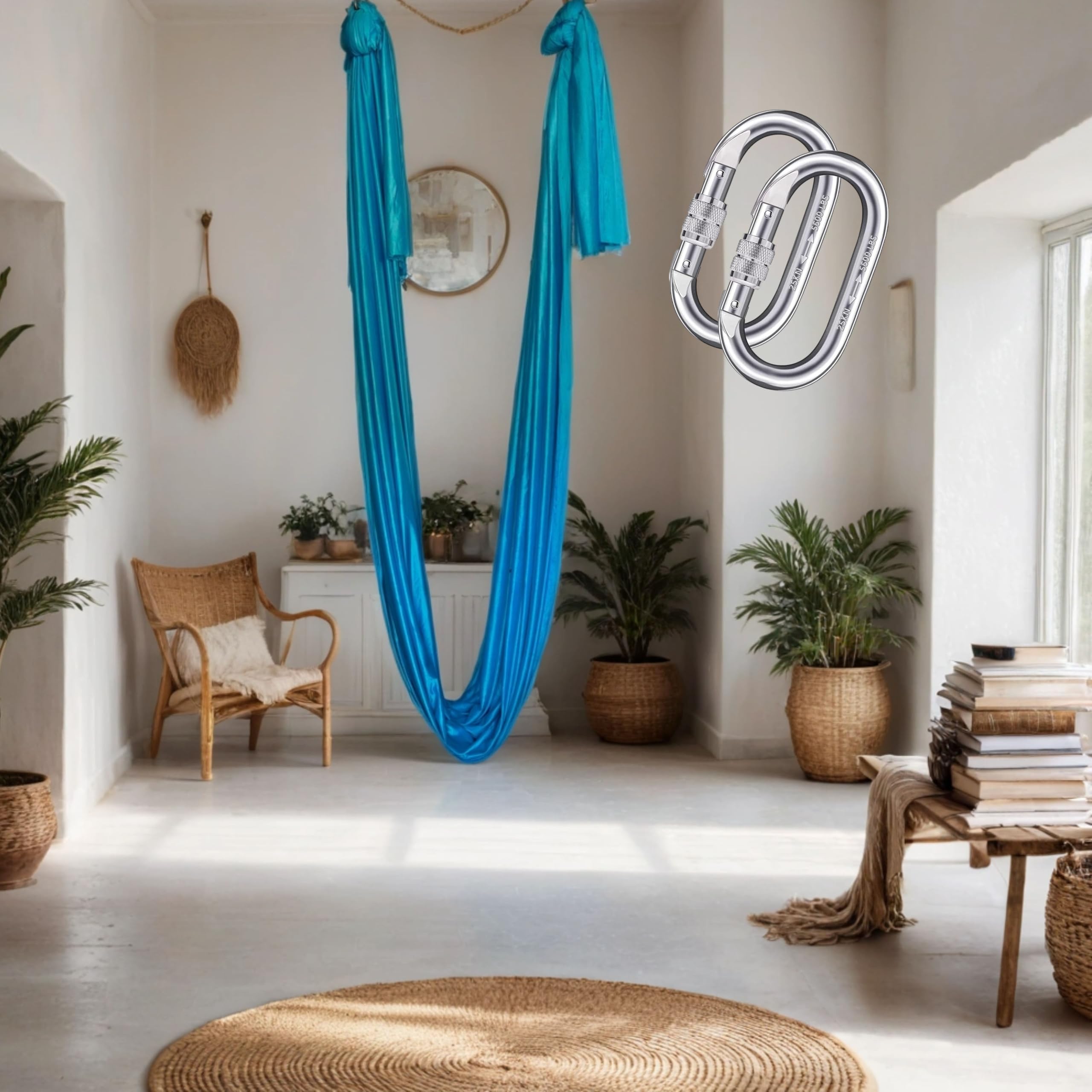 Streetup India® Silk Fabric Pro Aerial Swing/Yoga Hamock 6 x 2.6 Mtrs Long Fabric With 2 Carabiner| Sky Blue-picture-10