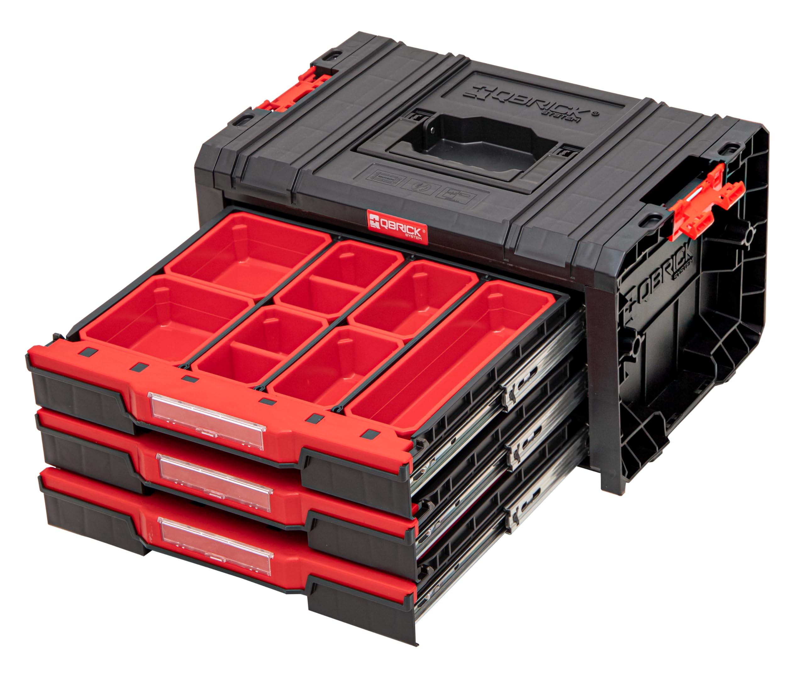 Qbrick System Cassetta Attrezzi Vuota Cassetta Porta Utensili Valigetta Lavoro 450 x 310 x 244 mm Nero Rosso PRO Drawer 3 Toolbox 2.0 Expert