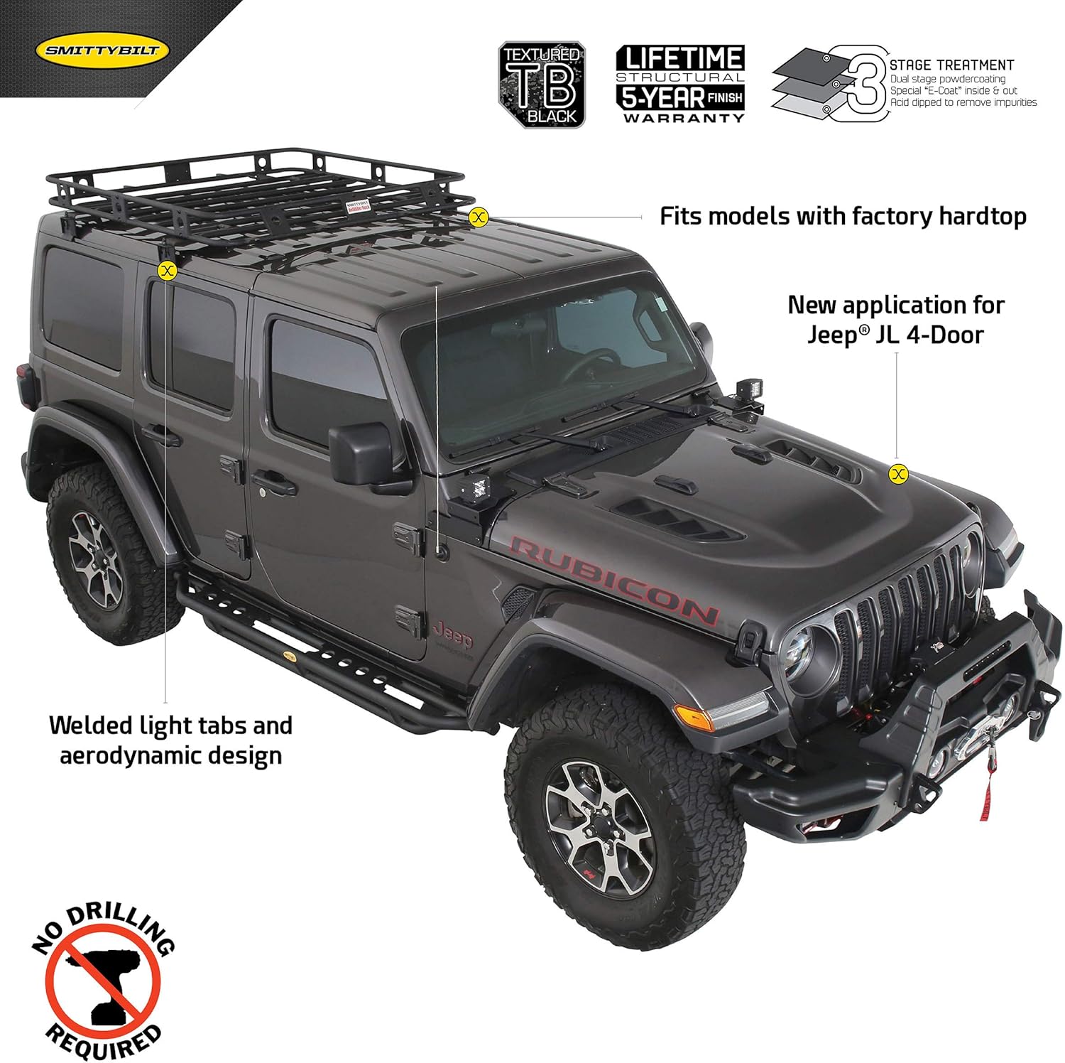 SmittyBilt JL 4DR DEFENDER ROOF RACK-ONE PIECE - SB45454JL