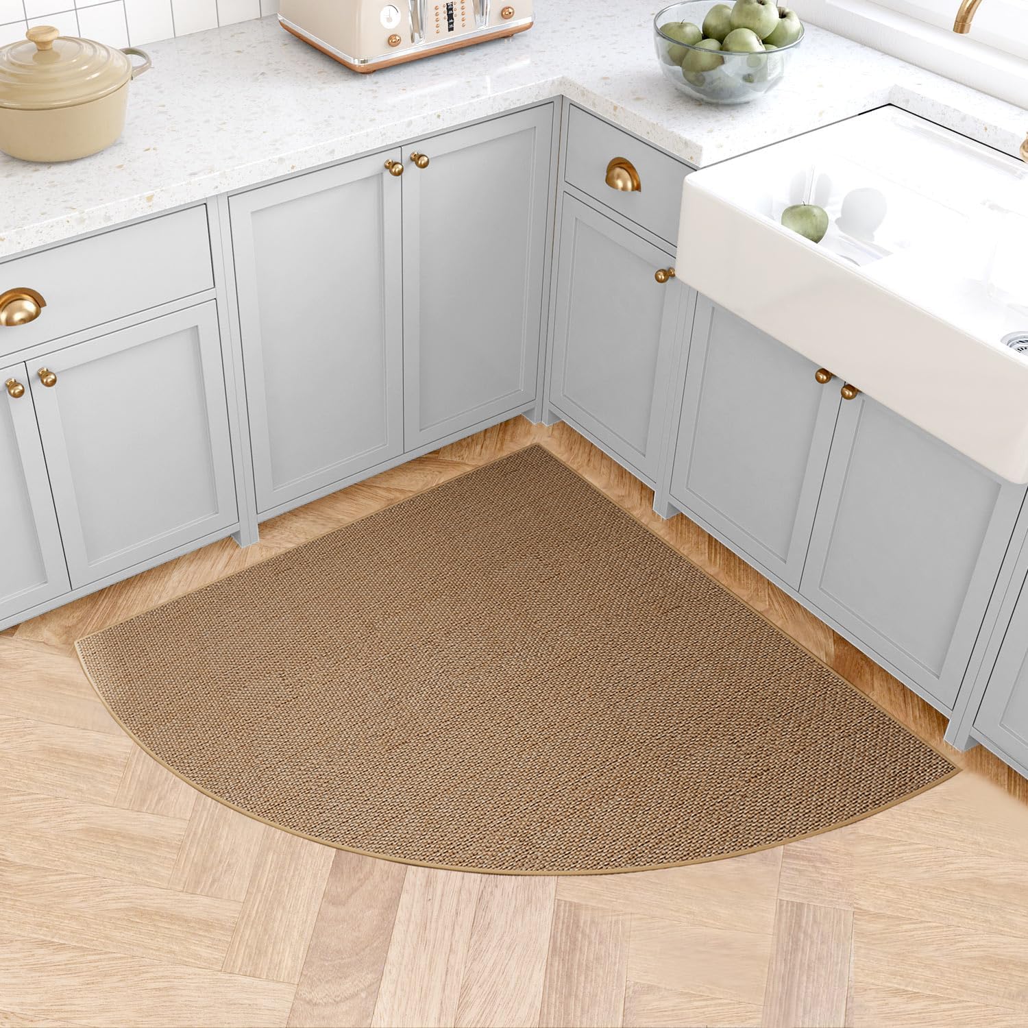 Triangle Kitchen Rug and Mat for Floor, 70 * 70cm Nonslip Washable Kitchen Floor Mats Corner Area Carpet, Absorbent Runner Rugs for Kitchen, Front Sink, Laundry Room, Hallway (Brown)