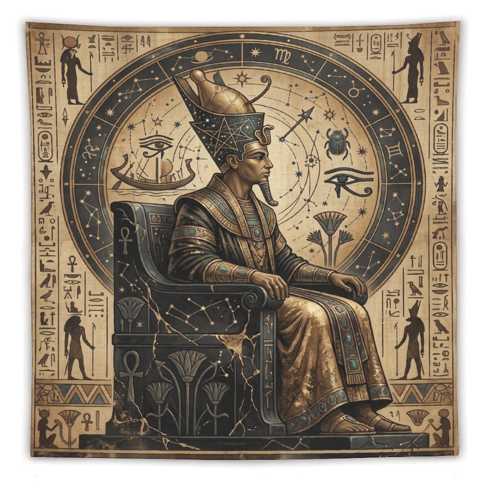 W7C8U2X3 Egyptian Pharaoh Celestial Wall Tapestry, Symbolist Art