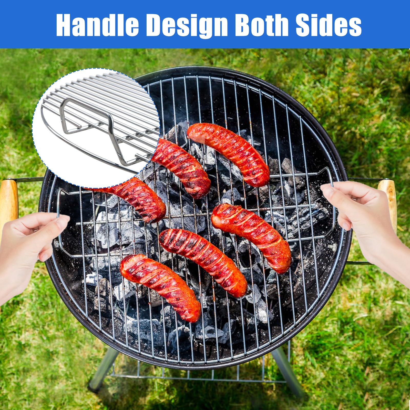 Rejilla de acero inoxidable para barbacoa de 44,5 cm, repuesto para parrilla redonda con asas, malla de cocción duradera para asar al aire libre