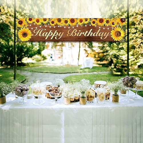 Miniatura 3 de Cartel y cartel de cumpleaños de girasol, decoraciones de fiesta para mujeres y niñas, tema de feliz cumpleaños, fondo de fotos para interiores y