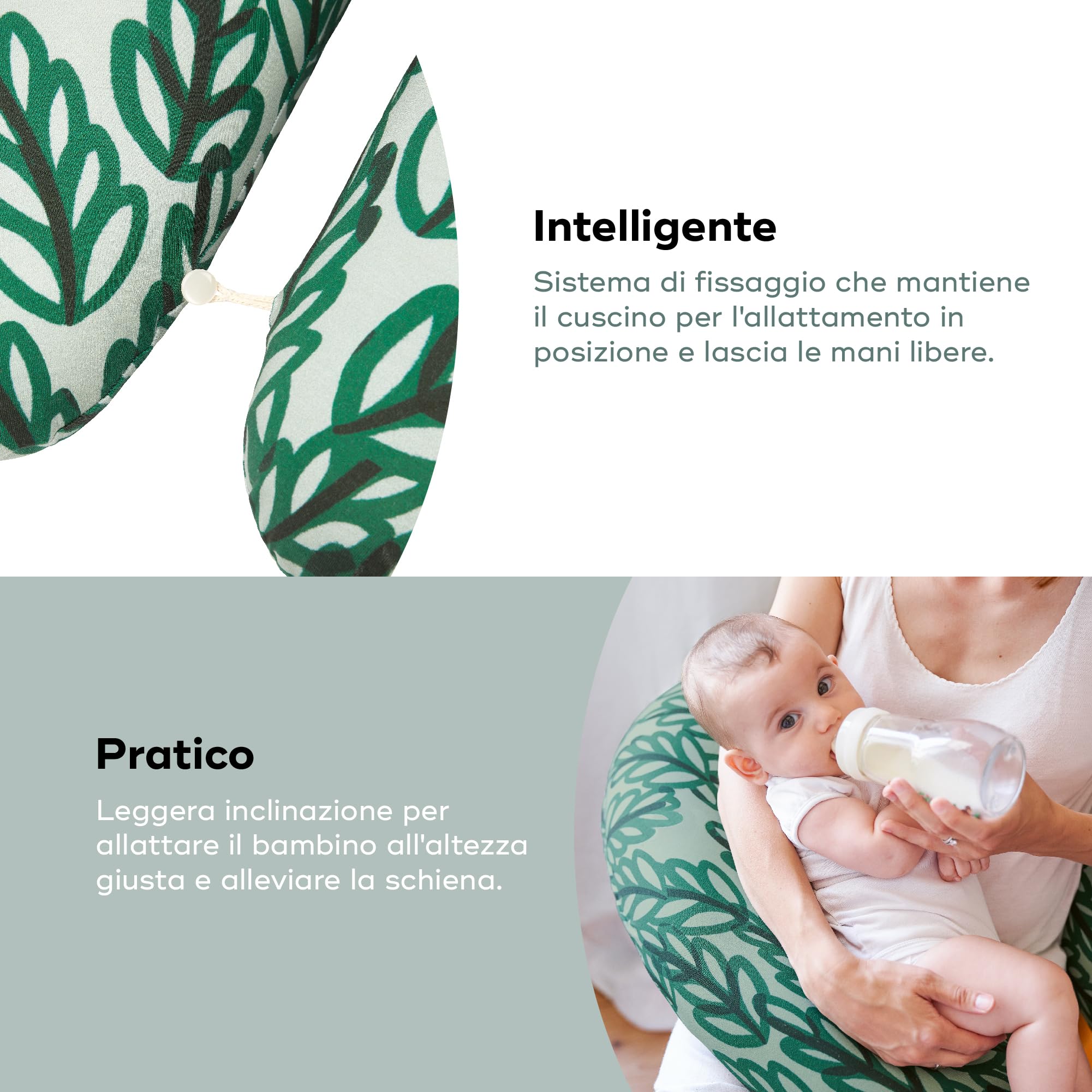 Babymoov Cuscino di gravidanza e allatamento fabbricato in Europa B.LOVE Vegetal Green