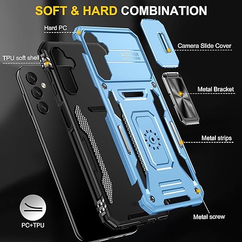Miniatura 7 de SunStory Funda para Samsung Galaxy A14 5G con protector de pantalla HD, cubierta de cámara deslizante y soporte, funda para Samsung A14 5G grado