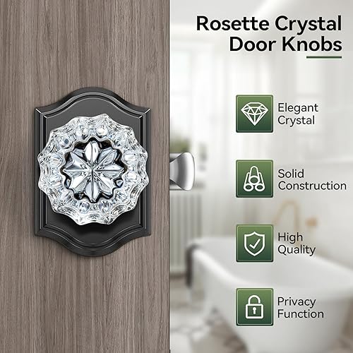 Miniatura 2 de Calzibeno Perillas de puerta de cristal para interiores paquete de 3 pomos de puerta de cristal con cerradura para uso de privacidad pomos de puerta