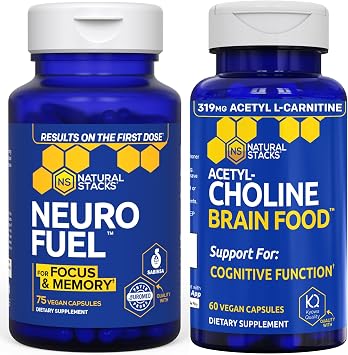 NATURAL STACKS NeuroFuel Nootropic + Acetylcholine Brain Food Bundle - Supports Cognitive Function & Focus* - 135 Total Capsules