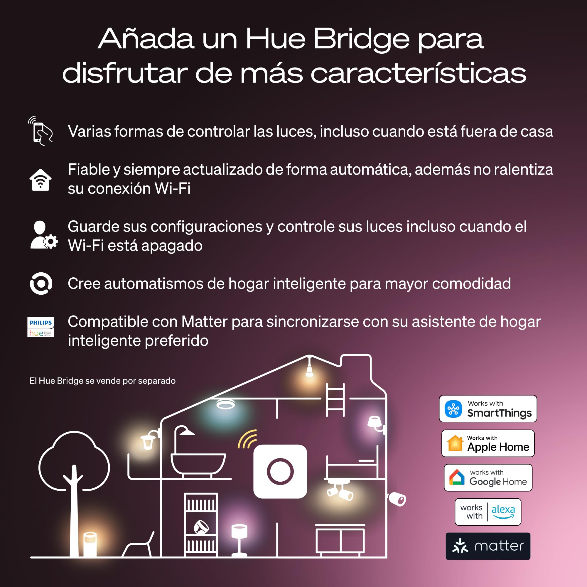 Philips Hue Bombillas LED Inteligentes A60, White and Color Ambiance, Luz blanca y de colores, E27, 6 W, Regulable 1000-20.000 K, 810 lm, Alexa, Google Assistant y Apple Home, Pack de 4