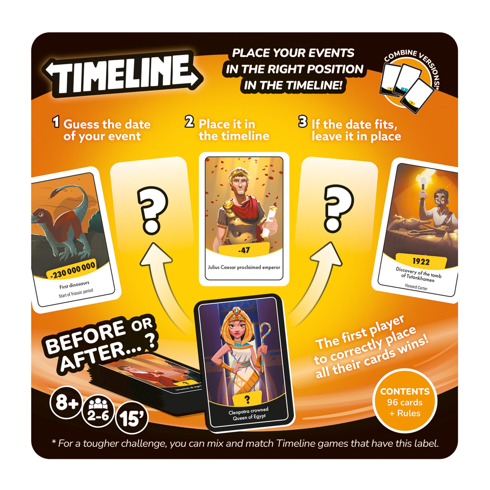 Asmodee Timeline Card Game (aggiornamento 2025) - Divertente gioco educativo di storia e curiosità per famiglie e amici, luogo eventi in ordine cronologico, età 8+, 2-6 giocatori, 15 minuti di gioco