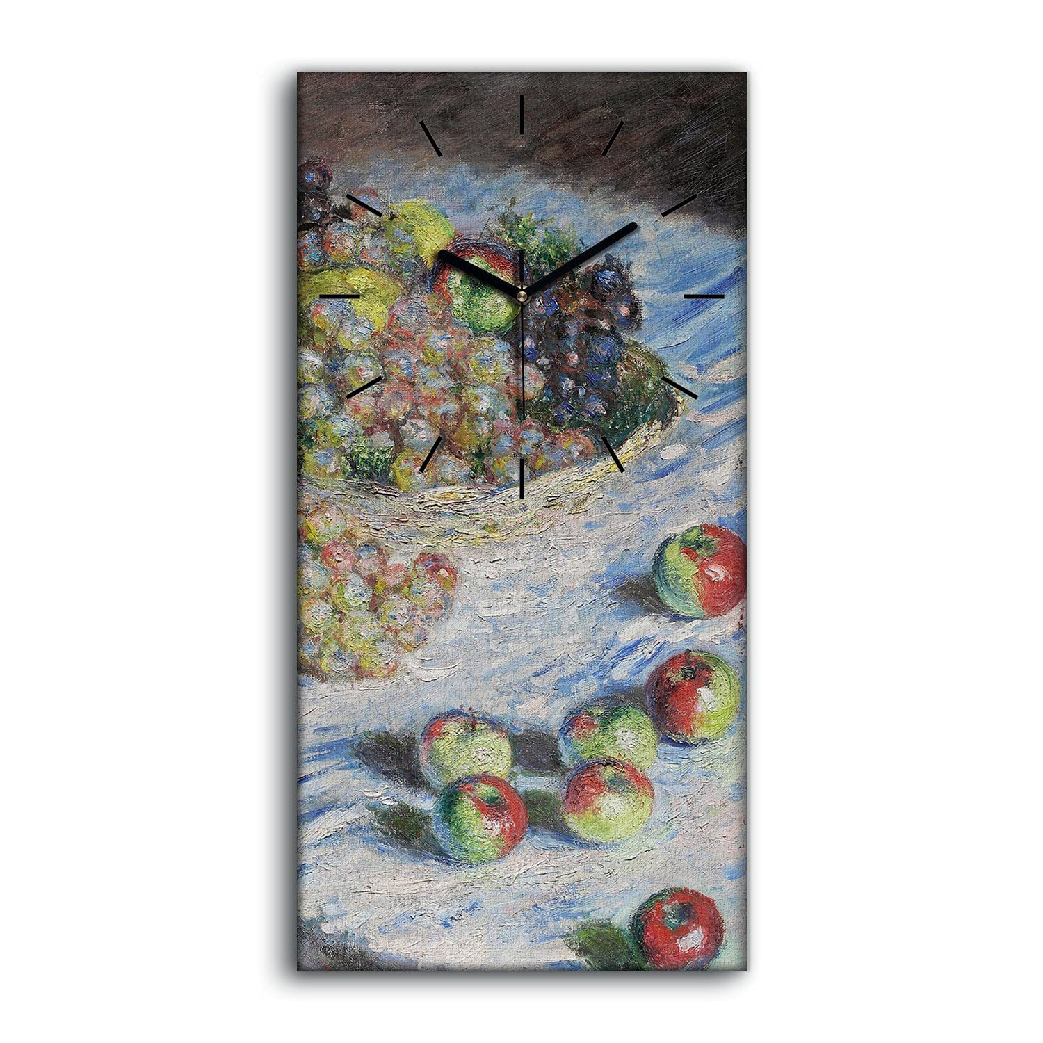 Horloge sur Toile Pommes et Raisins 30x60cm avec Mains Noires