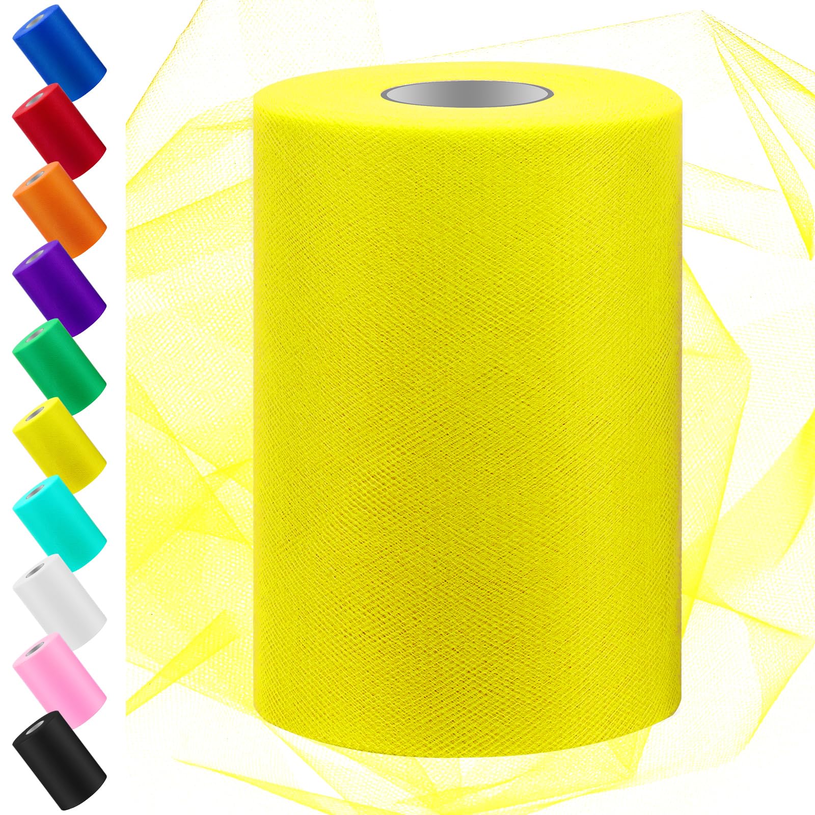 Swpeet 6 Inch by 100 Yards Tulle Fabric Roll, Fabric Spool Tulle Ribbon, Net Polyester Spool Ideal for DIY Handmade Birthday Party Wedding Decorations Christmas Craft Accessories (Yellow) — image 1