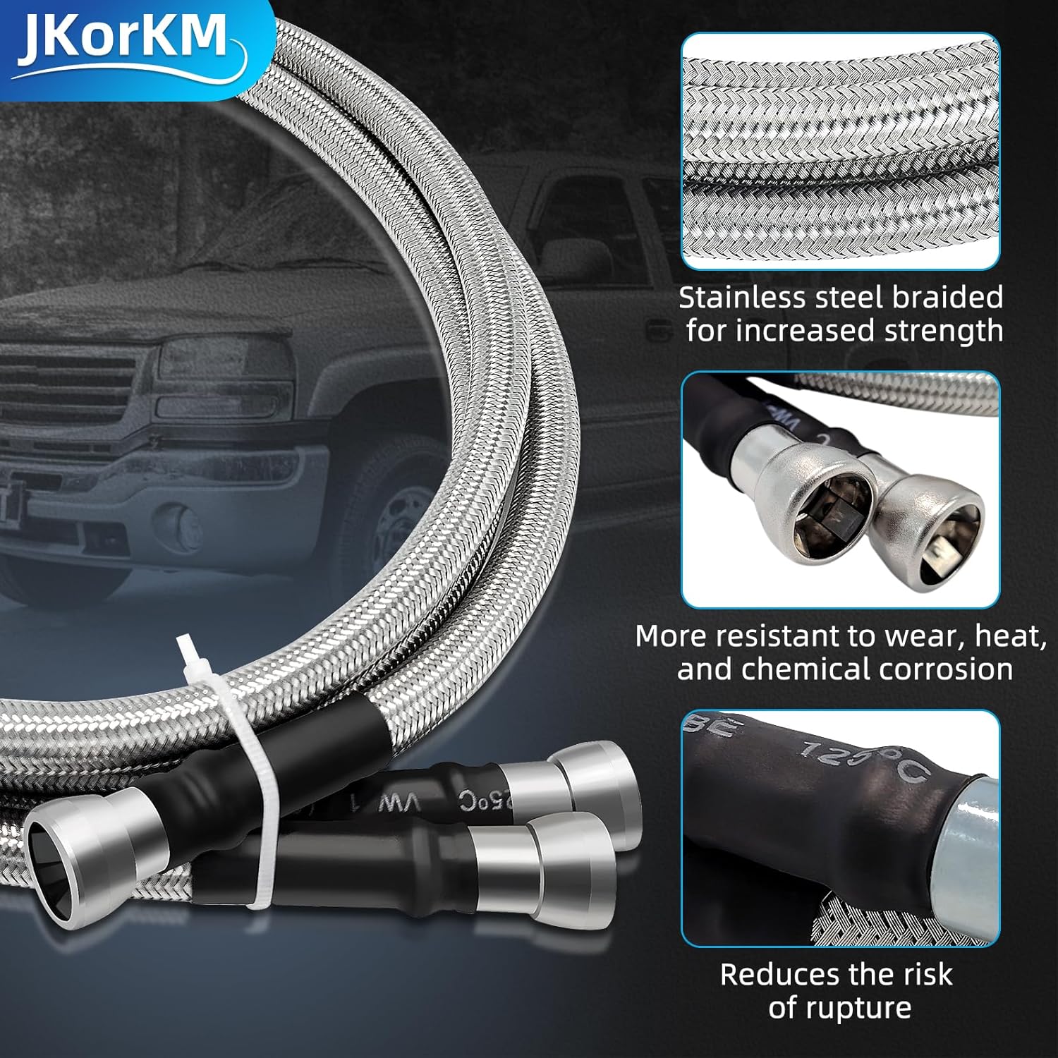 Fuel Line 819-840 Compatible with 1999-2003 Chevy Silverado 1500 2500 HD 3500 GMC Sierra 1500 2500 HD 3500,819840 Flexible Stainless Steel Braided Fuel Hose Set OE#819-840 15043857 15765803