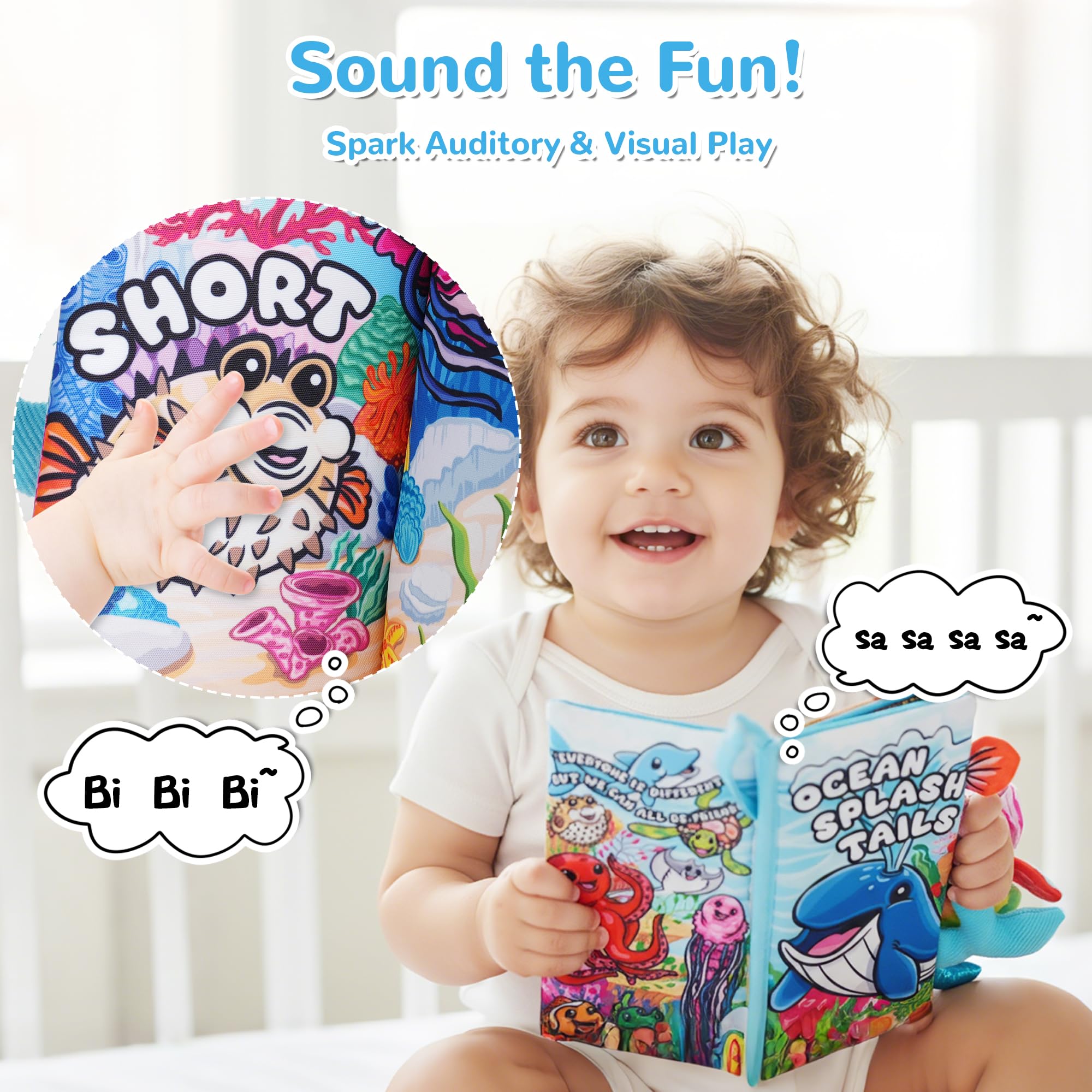 HECCEI Baby Books, Sensory Toys Touch Feel Soft Cloth Book with Animals Tail - Image 2