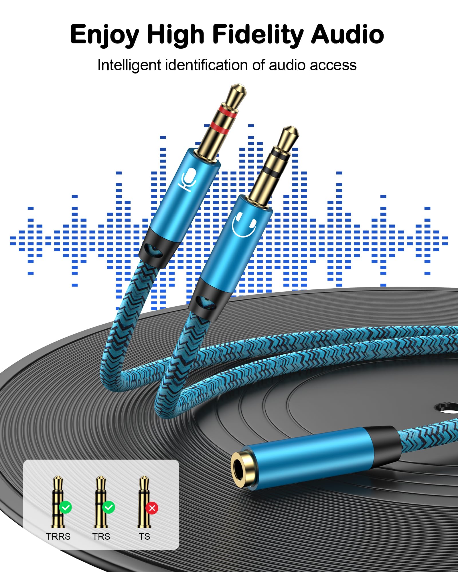 Sdoppiatore audio per cuffie, intrecciato da 3,5 mm femmina a 2 doppi 1/8" maschio TRS stereo Aux Jack adattatore 2 in 1 Y splitter dongle convertitori cavo compatibile con cuffie, microfono