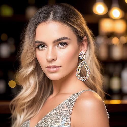 Miniatura 3 de Flyonce Pendientes colgantes de aro abierto de cristal para mujer