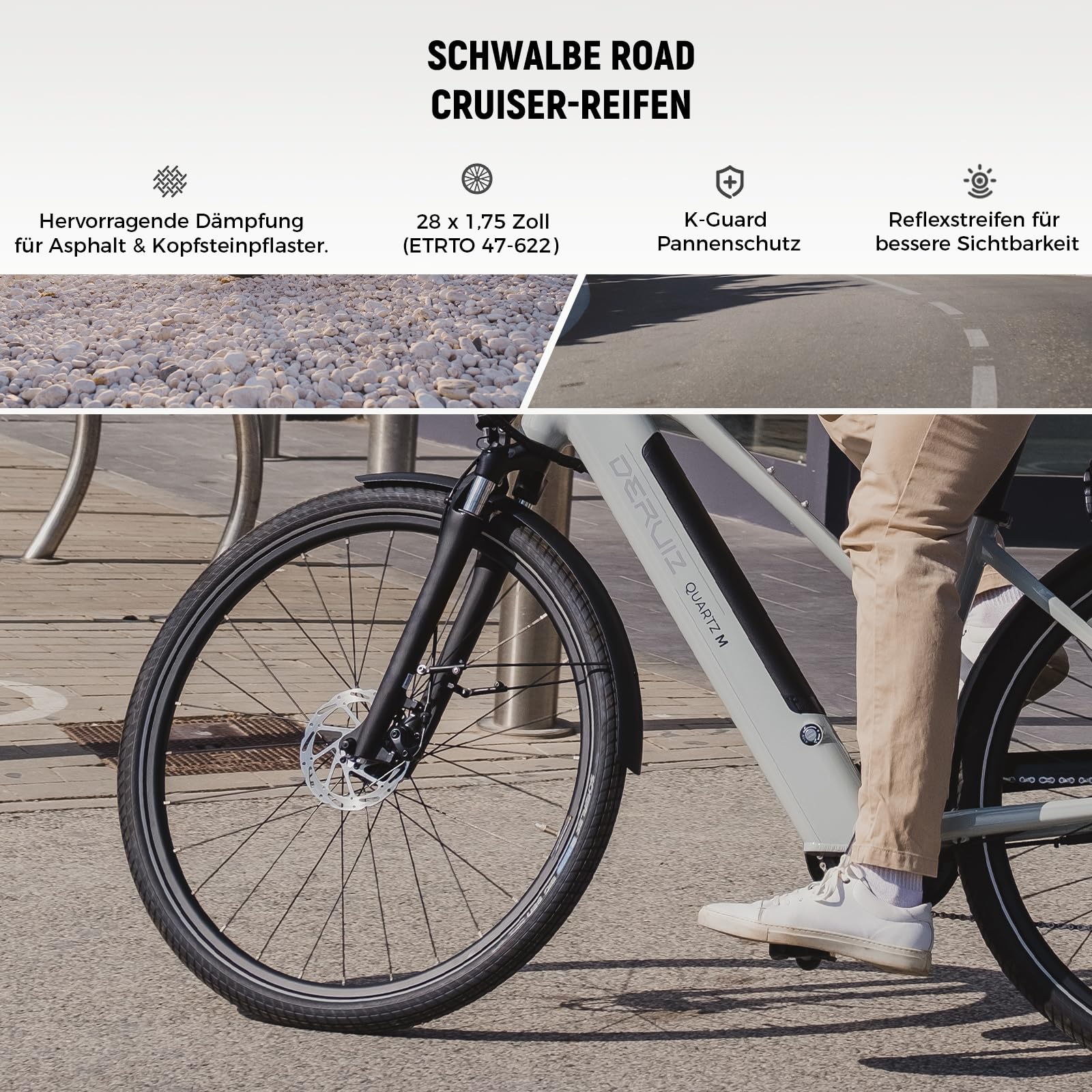 DERUIZ Quartz E-Bike Damen 28 Zoll Tiefeinsteiger, 8-Gang, 48V 13.4Ah Akku, bis zu 161 km, 55Nm Drehmoment, Hydraulische Scheibenbremsen, App, City & Trekking Elektrofahrrad für Damen & Herren