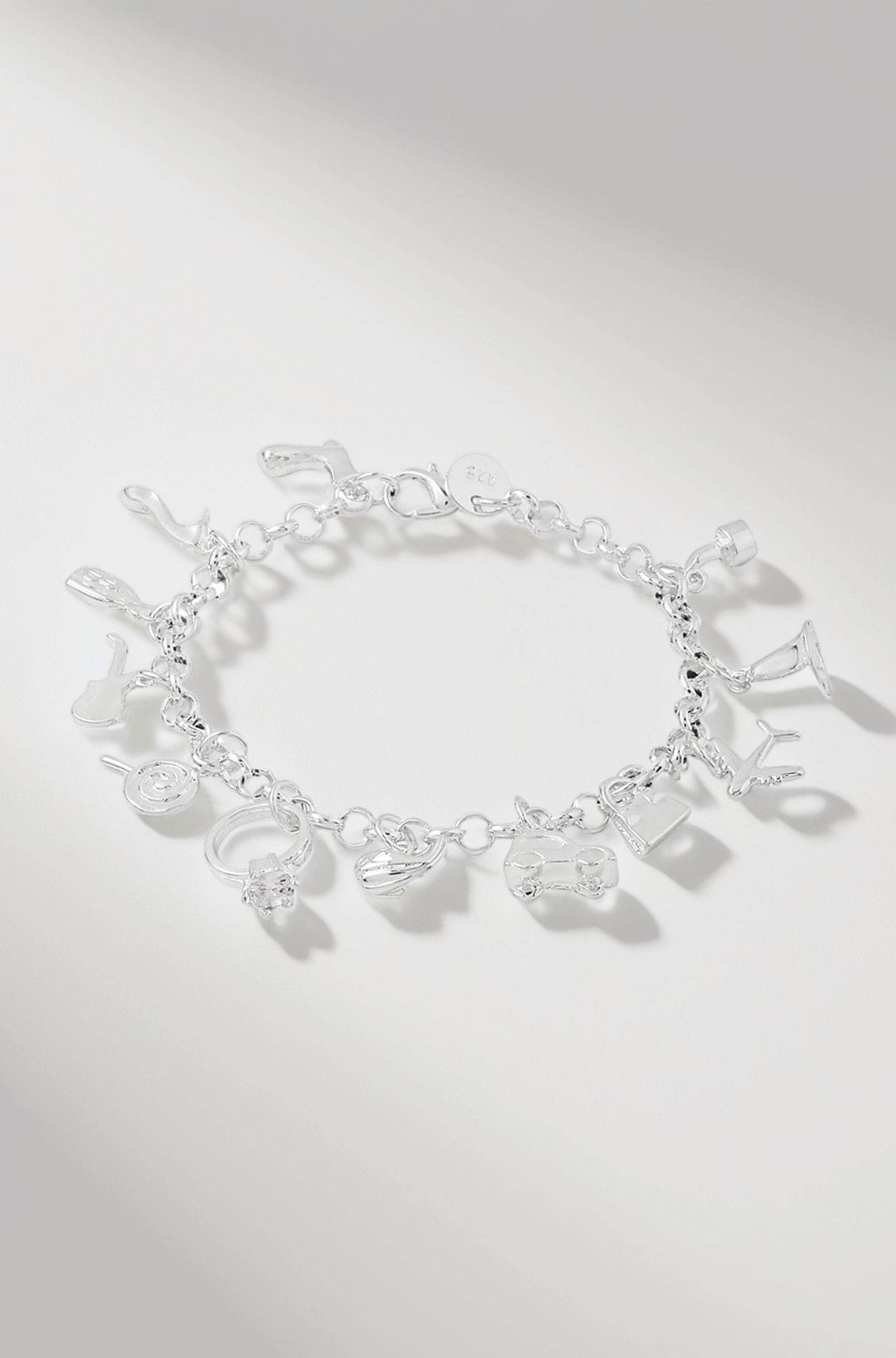 Vistelle Bracelet For Women And Girls Fashion Silver Color Charm Chain Bracelets | Muti Shaped Charms Silver Tones Style Bracelet | Birthday And Anniversary Gift