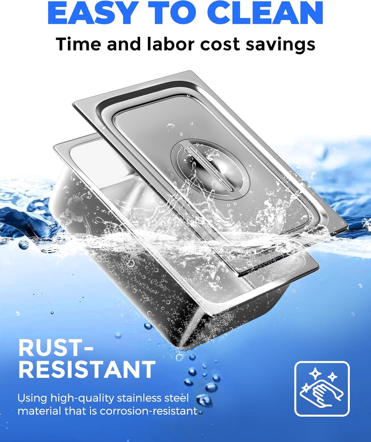 WantJoin Steam Table Hotel Pans with Lid 1/2 Half Size 4 Inch Deep 3 Pack, Stainless Steel Metal Tray Sets Food Storage Container, Restaurant Chafing Dishes Commercial Buffet Warmer Catering Supplies