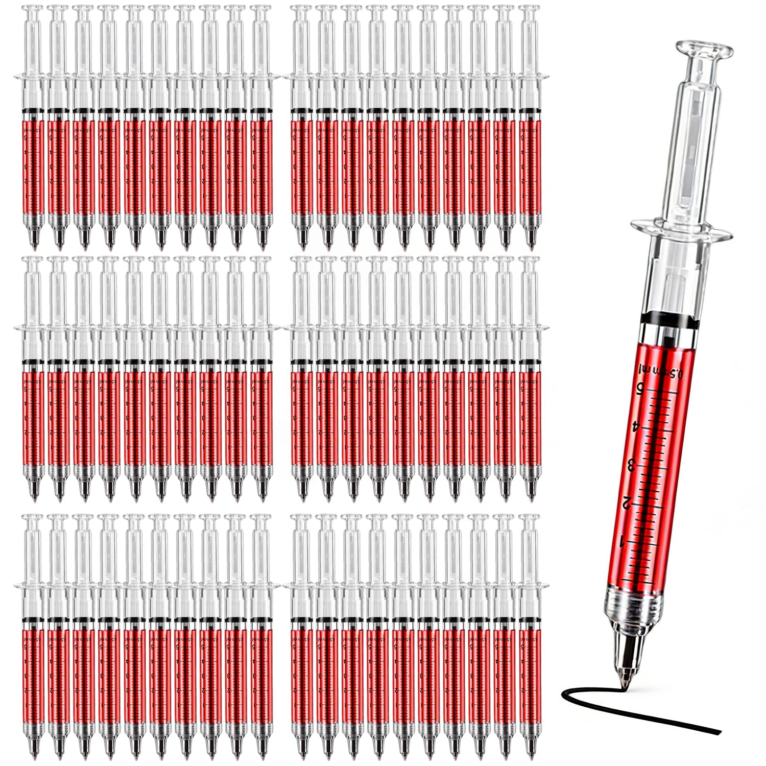 SunAngel Ballpoint Pens, 60-Pack Bulk Writing Pens for Office Use – Syringe-Style Medical Design, Black Ink