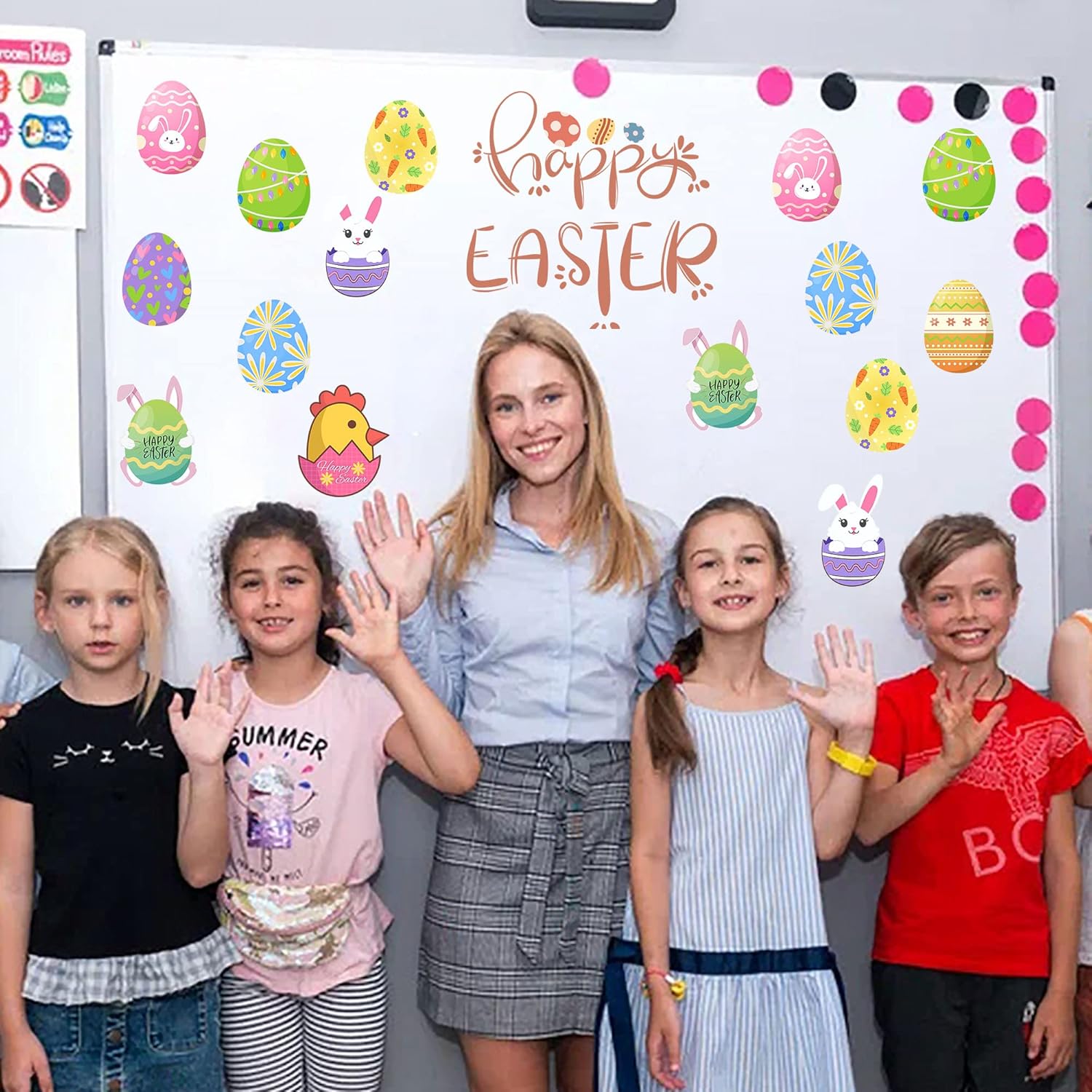 Lucleag 45 PCS Easter Egg Cutouts for Bulletin Board Decoration, Colorful Easter Eggs Bunny Chick Cutouts for Holiday Spring Classroom Bulletin Board School Egg Hunt Party Decoration