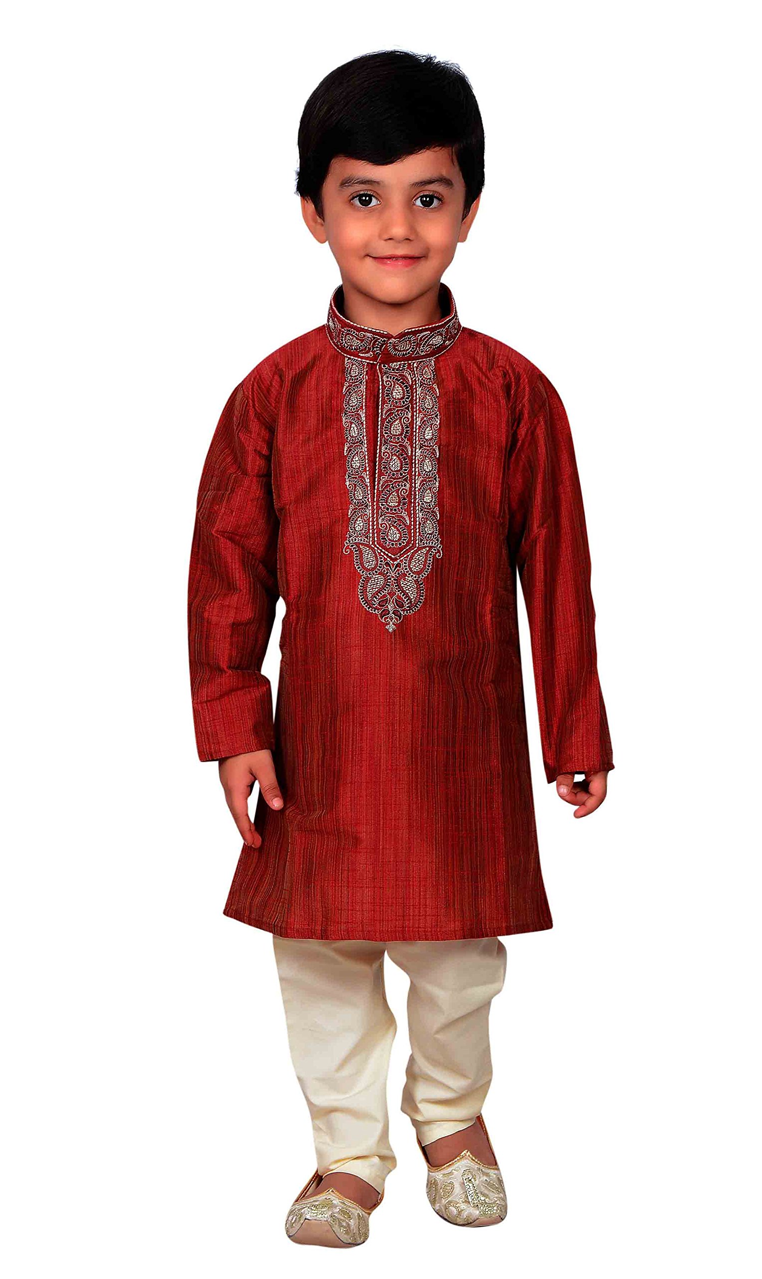 Desi Sarees Boys Maroon Indian Pakistani Sherwani Kurta Pants Shalwar Kameez 856 (, 3 Years)