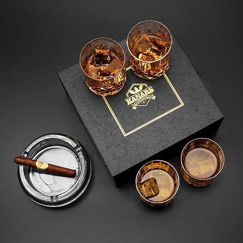 Miniatura 7 de KANARS Juego de 4 vasos de whisky  Vasos de licor de cristal de estilo múltiple de 10 onzas  Rocas de vidrio de bar para whisky, bourbon, ron y