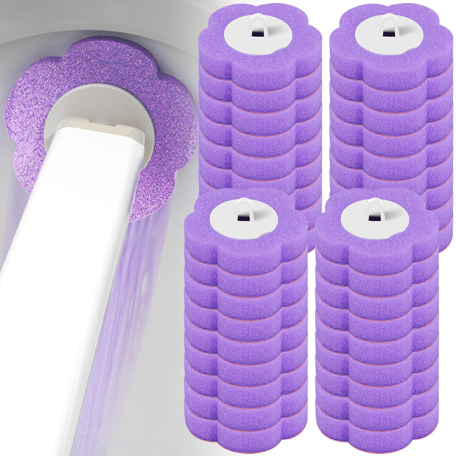 Toilet Cleaning Kit Set, Toilet Brush Wand Kit with Handle Cleaner Brush Toilet Cleaning System for Sink Bathtub Wash Basin Mop Pool (Purple,only 36 Brush Heads)