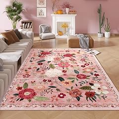 5x7 Washable Area Rug for Living Room Floral Non-Slip Non-Shedding Easy Care Soft Low Pile Boho Indoor Floor